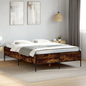 Bed Frame Smoked Oak Engineered wood, steel 63x79 in Du...