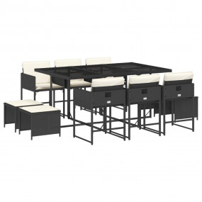 Garden Dining Set Black PE Rattan 10-seater Foldable