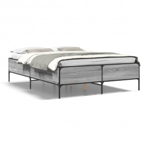 Bed Frame Grey Sonoma Engineered Wood, Steel 55.1 x 74....
