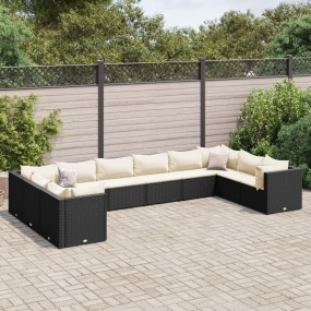 Patio Lounge Set Black PE Rattan, Powder-Coated Steel M...
