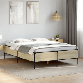 Bed Frame Sonoma Oak Engineered Wood, Steel 53x74.8 in ...