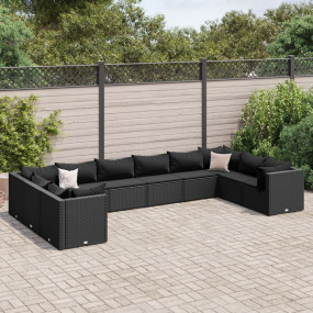 Patio Lounge Set Black PE Rattan, Polyester, Foam, Cott...