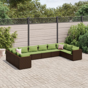 Patio Lounge Set Brown with Green Cushions