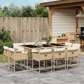 Patio Dining Set Set of 10 Beige, Cream White