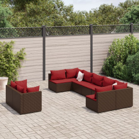 Patio Sofa Set 9 Pieces Brown PE Rattan Modular Rectang...