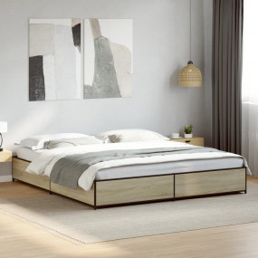 Bed Frame Sonoma Oak Engineered Wood with Metal 63 x 79...