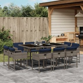 Patio Dining Set Set of 10 Gray PE rattan Large Foldabl...
