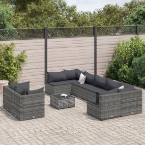 Patio Sofa Set Set of 9 Grey PE rattan, Powder-coated s...
