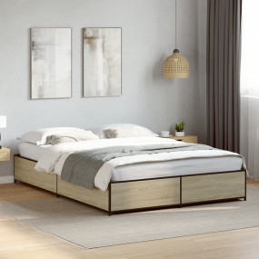 Bed Frame Sonoma oak Engineered wood and metal 55.1 x 7...