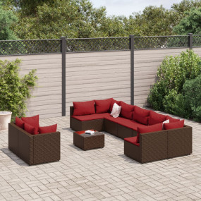 Patio Sofa Set Set of 9 Brown PE rattan 10 Piece Set