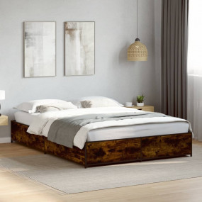 Bed Frame Smoked Oak Engineered wood, steel 55 x 78 in ...