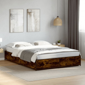 Bed Frame Smoked Oak Engineered wood and metal 47.2 x 7...