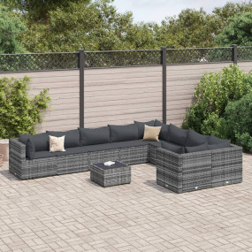 Patio Sofa Set Gray PE rattan, powder-coated steel 10 P...