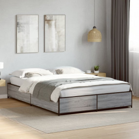 Bed Frame Grey Sonoma Engineered Wood, Steel 55.1 x 74....