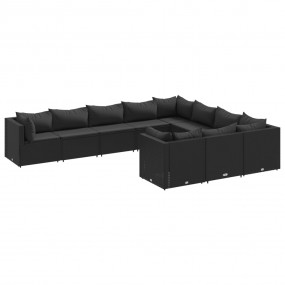 Patio Sofa Set Black PE rattan, Powder-coated steel 10-...