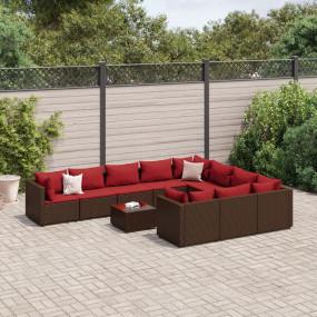 Patio Sofa Set Brown PE rattan, powder-coated steel, te...