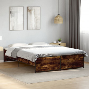 Bed Frame Smoked Oak Engineered wood, steel Double Dura...