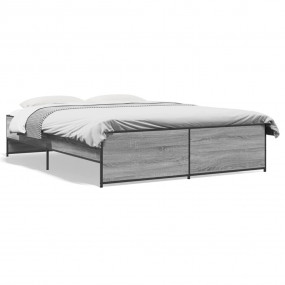 Bed Frame Grey sonoma Engineered wood, Steel Double Min...