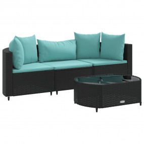 Patio Sofa Set Set of 3 Black, Water blue