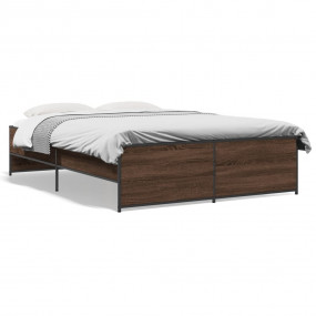 Bed Frame Brown Oak Engineered Wood and Metal Double Du...