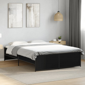 Bed Frame Black Made from Engineered Wood Double Bed Fr...