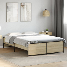 Bed Frame Sonoma Oak Engineered wood and metal Full Dur...