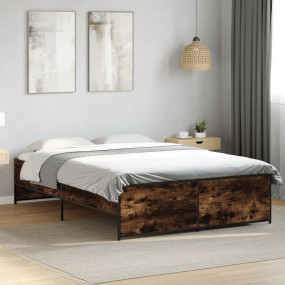 Bed Frame Smoked Oak Engineered Wood, Steel Double Dura...
