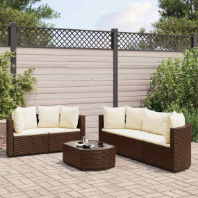Patio Sofa Set Set of 6 Brown PE Rattan 6 Piece Set Mod...