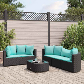 Patio Sofa Set Set of 6 Black and Water Blue
