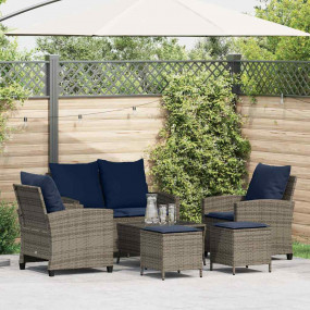 Garden Sofa Set Grey PE rattan, tempered glass, powder-...
