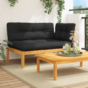 Patio Sofa Solid Wood Acacia, Black Cushions