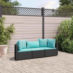 Patio Sofa Set Set of 3 Black, Water blue
