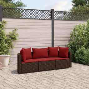 Patio Sofa Set Set of 3 Brown, Cinnamon Red PE Rattan 3...