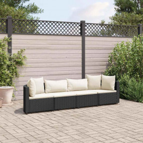 Patio Sofa Set Set of 4 Black PE Rattan, Powder-Coated ...