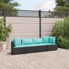 Patio Sofa Set Set of 4 Black PE Rattan Medium Adjustab...
