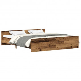 Bed Frame Old Wood Engineered Wood, Solid Pinewood Doub...