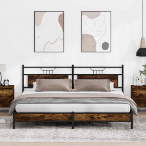 Bed Frame Smoked Oak Steel and Engineered Wood Double B...