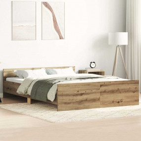 Bed Frame Artisan Oak Engineered Wood, Solid Pinewood, ...