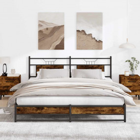 Bed Frame Smoked Oak Steel, Engineered wood Double Bed ...