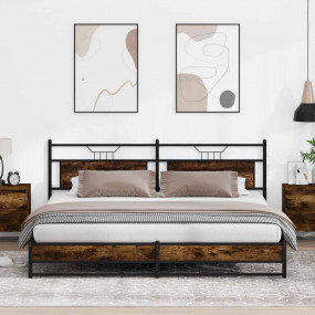 Bed Frame Smoked Oak Steel, Engineered Wood Full Bed Fr...