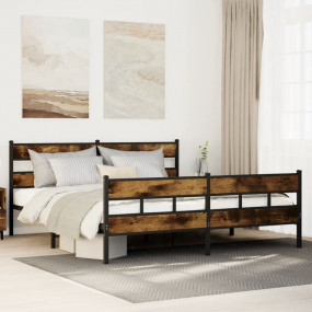 Bed Frame Smoked Oak Steel, Engineered Wood Super King ...
