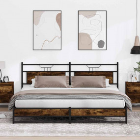 Bed Frame Smoked Oak Steel, Engineered Wood Double Bed ...
