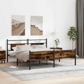 Bed Frame Smoked Oak Steel 63 x 79 in Bed Frame Rectang...