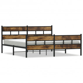 Bed Frame Smoked Oak Steel, Engineered Wood Double Bed ...
