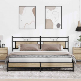 Bed Frame Sonoma Oak Steel, Engineered Wood Double Bed ...