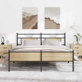 Bed Frame Sonoma Oak Steel, Engineered Wood Full Bed Fr...