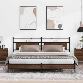 Bed Frame Brown oak Steel, engineered wood Double Bed F...