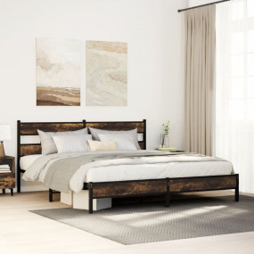 Bed Frame Smoked Oak Steel, Engineered Wood Double Bed ...