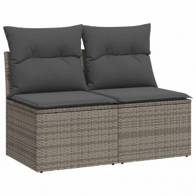 Garden Sofa Set Grey Poly Rattan, Powder-Coated Steel, ...