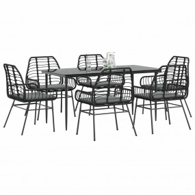 Garden Dining Set Black PE rattan Medium Removable Cove...